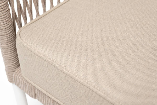 Кресло из роупа, Канны, каркас алюминий белый муар, роуп бежевый круглый, ткань бежевая35