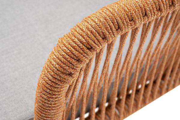 Стул из роупа, Лион, каркас алюминий светло-серый муар, роуп оранжевый меланж круглый, ткань бежевая