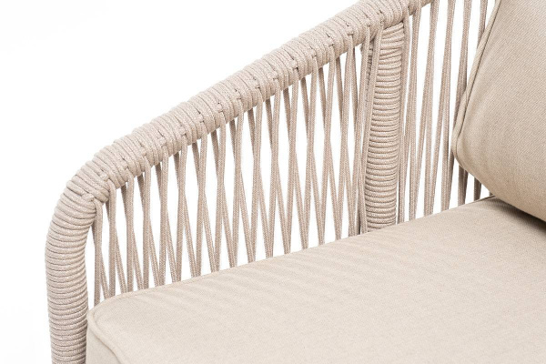 Диван 2-местный из роупа, Канны, основание дуб, роуп бежевый круглый, ткань бежевая