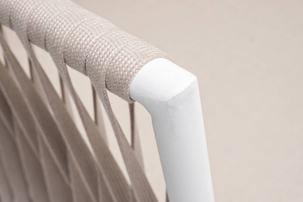 Диван 2-местный из роупа, Касабланка,карк алюм белый муар, роуп бежевый 20мм, ткань бежевая