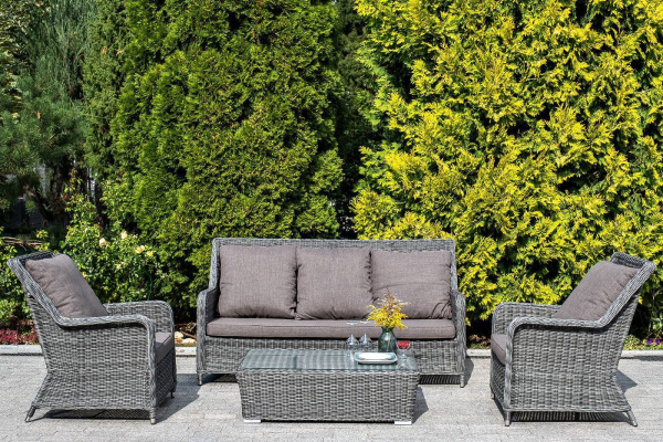 Диван 3-местный из искусственного ротанга, Гляссе графит