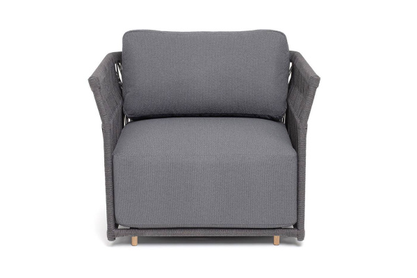 Кресло из роупа, Лугано, каркас алюминий темно-серый муар,роуп темно-серый круглый,ткань темно-серая