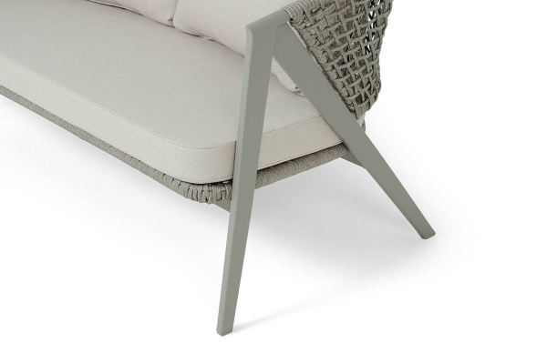 Диван 2-местный из роупа, Амстердам, каркас алюминий,  роуп серый круглый, ткань бежевая