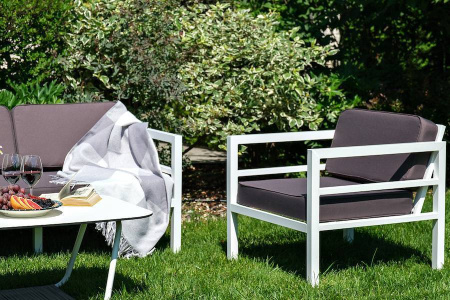 Кресло Эстелья, каркас алюминий белый, ткань темно-серая