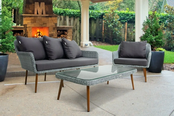 Софа 3х-местная Mokka Rimini с конусными ножками, из искуственного ротанга цвет: серый