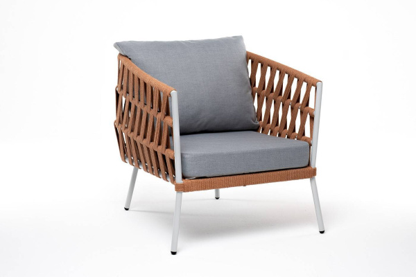 Кресло из роупа, Диего, каркас алюминий светло-серый муар,роуп оранж меланж круг.,ткань светло-серая