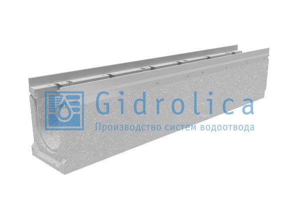 Лоток водоотводный бетонный Gidrolica BGU-Z DN100, h215, с оц насадкой, 14572