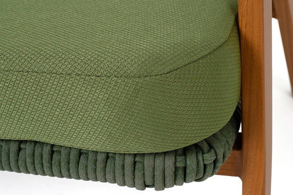 Диван 2-местный из роупа, Амстердам, каркас алюминий, роуп зеленый круглый, ткань зеленая