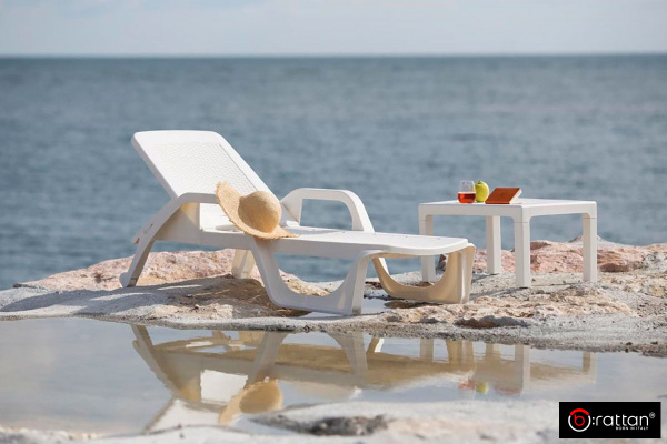 Шезлонг B:Rattan Nilo стопирующийся цвет: белый