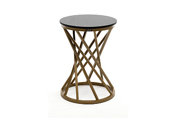 Стол журнальный из HPL, Сантьяго, круглый Ø40см, H 55см, каркас - сталь золотой, цвет серый гранит