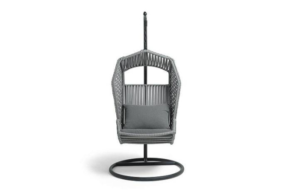 Кресло подвесное из искусственного ротанга, Капри, цвет: серый