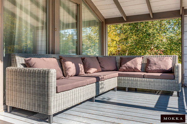 Диван угловой Mokka Bella, из искуственного ротанга, /13 подушек/ цвет: серый