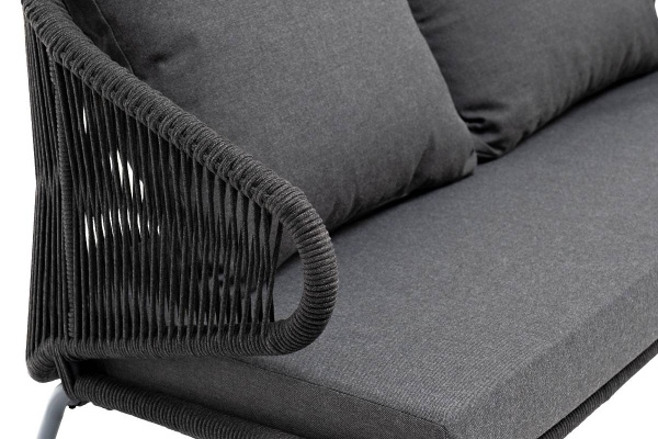 Диван 2-местный из роупа, Милан,каркас алюм темно-серый муар,роуп темно-серый круг,ткань темно-серая