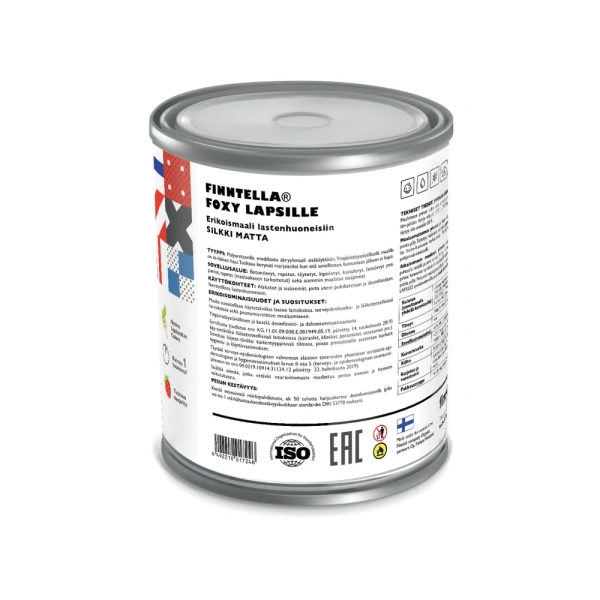 Краска Finntella, Foxy Lapsille silkki matta, специализир. для детских комнат матовая, уп. 0.9 л колеровка
