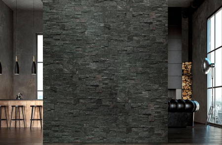 Кварцит, 3D панель из камня, 350х180 мм, Modern Black Quartz