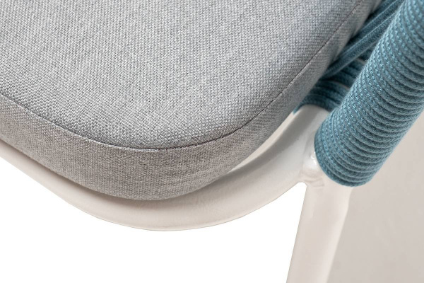 Стул из роупа, Марсель, каркас алюминий светло-серый муар, роуп бирюзовый круглый,ткань светло-серая