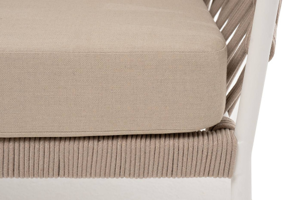 Диван 2-местный из роупа, Диего, каркас алюминий белый муар, роуп бежевый круглый, ткань бежевая 052