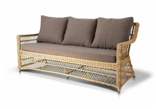 Диван 3-местный из искусственного ротанга, Гранд Латте цвет: соломенный