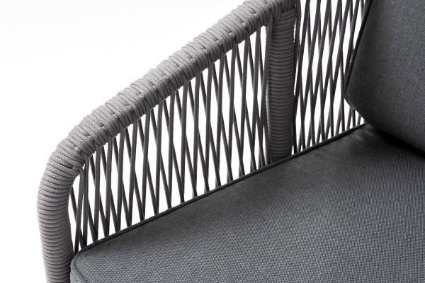 Кресло из роупа, Канны, каркас алюминий белый муар, роуп светло-серый круглый, ткань серая