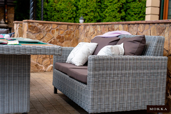 Диван 2х-местная Mokka Bella, из искуственного ротанга, /4 подушки/ цвет: серый