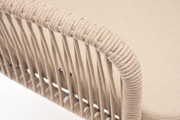 Стул из роупа, Лион, каркас - сталь белый муар, роуп бежевый круглый, ткань бежевая