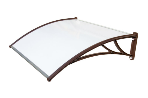 Козырек Krovent из поликарбоната 1200 мм х 930 мм, молочный, кронштейн коричневый