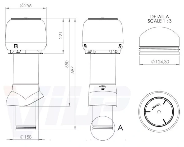 P-вентиляционный выход Vilpe, 125/ ИЗ/ 500 мм зеленый