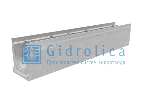Лоток водоотводный бетонный Gidrolica BGU-Z DN100, h190, с оц насадкой, 14571