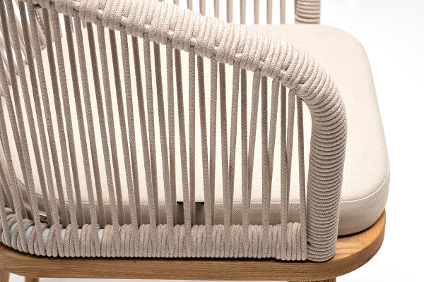 Стул из роупа, Марсель, основание дуб, роуп бежевый круглый, ткань бежевая