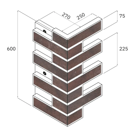 Термопанель угловая Европа с плиткой Keramin, 250х250х600 мм, 80 мм ППС, гладкий, цвет: Иллинойс 3