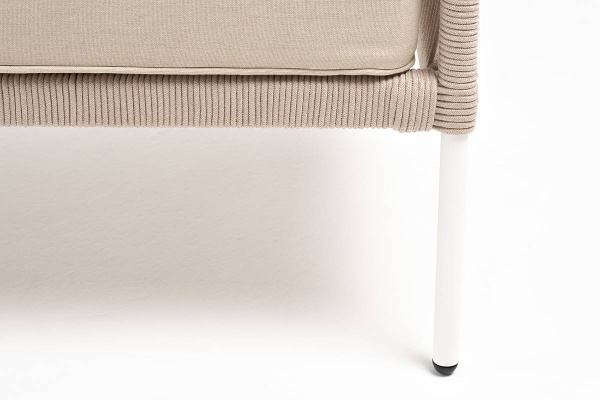 Диван 2-местный из роупа, Канны, каркас алюминий белый муар, роуп бежевый круглый, ткань бежевая 052