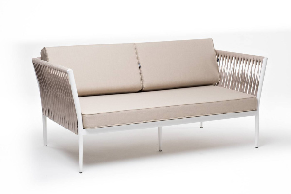 Диван 2-местный из роупа, Касабланка,карк алюм белый муар, роуп бежевый 20мм, ткань бежевая