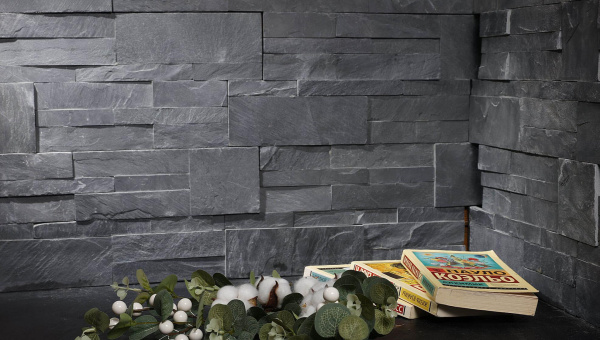 Сланец, 3D панель из камня, 350х180 мм, Modern Black Matt