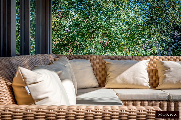 Диван угловой Mokka Bella, из искуственного ротанга, /13 подушек/ цвет: соломенный