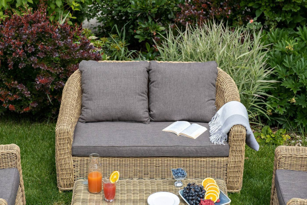 Диван 2-местный из искусственного ротанга, Кон Панна соломенный