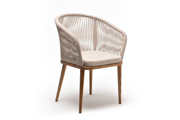 Стул из роупа, Марсель, основание дуб, роуп бежевый круглый, ткань бежевая