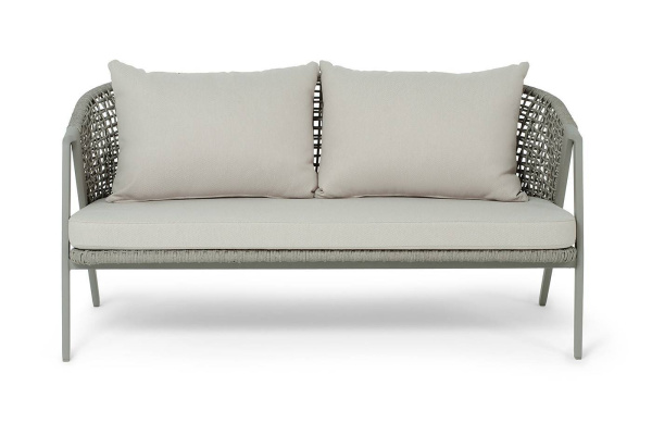 Диван 2-местный из роупа, Амстердам, каркас алюминий,  роуп серый круглый, ткань бежевая