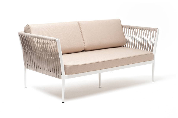 Диван 2-местный из роупа, Касабланка,карк алюм светло-серый муар,роуп серо-коричневый 23мм,ткань беж