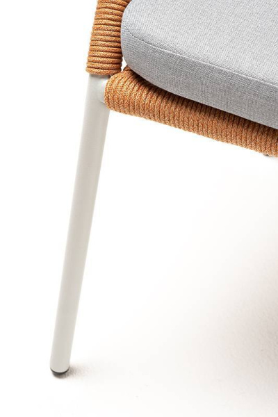 Стул из роупа, Милан, карк. алюминий светло-серый муар, роуп оранж меланж круг, ткань светло-серая