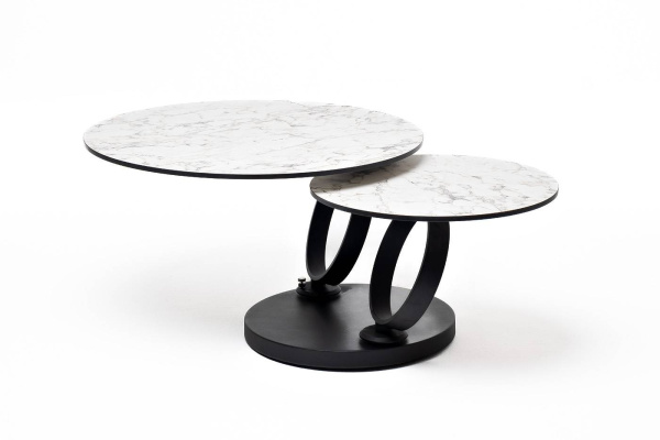 Стол журнальный из HPL раздвижной, Олимп, 80-131х131см, Н43,5, цвет столешницы мрамор Каррара