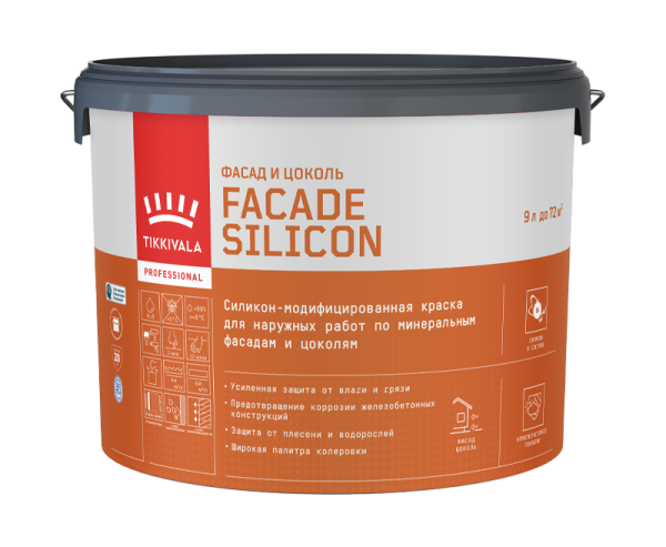 Краска фасадная Tikkivala Facade Silicon, гл/мат, база VVA, уп 5 л цвет: белый