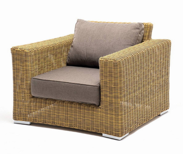 Кресло плетеное из искусственного ротанга, Боно, с подушками соломенный