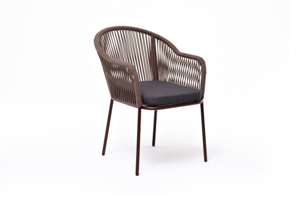 Стул из роупа, Лион, каркас - сталь коричневый муар, роуп коричневый круглый, ткань темно-серая