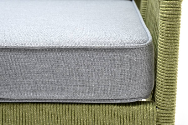 Кресло из роупа, Канны, карк. алюминий светло-серый муар,роуп салатовый меланж круг,ткань светло-сер