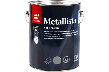 Краска по ржавчине Tikkivala Metallista, глянцевая, база А, уп 2.3 л Цвет: серебристый