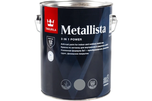 Краска по ржавчине Tikkivala Metallista, глянцевая, база А, уп 2.3 л Цвет: серебристый