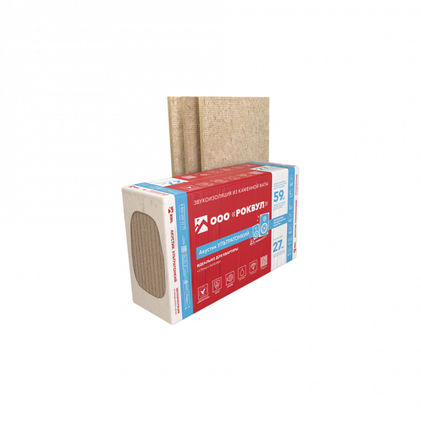 Rockwool, Акустик Баттс ультратонкий, 27х600х1000 мм,  7.2 м², 0.194 м³ уп