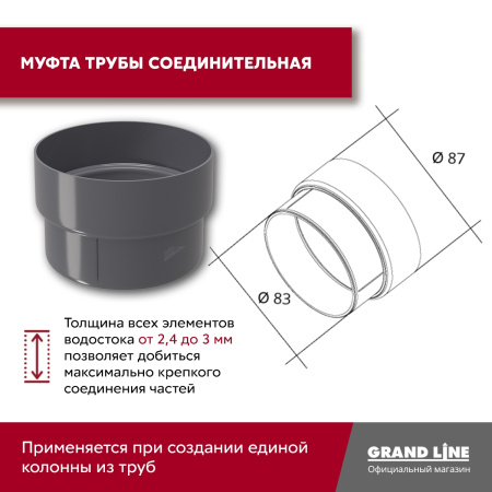 Комплект водосточной системы Классика 120 ПВХ Grand Line, 6 м/3м, графит