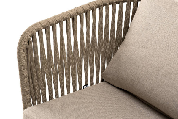 Кресло из роупа, Мальорка, основание дуб, роуп серо-коричневый 23 мм, ткань бежевая