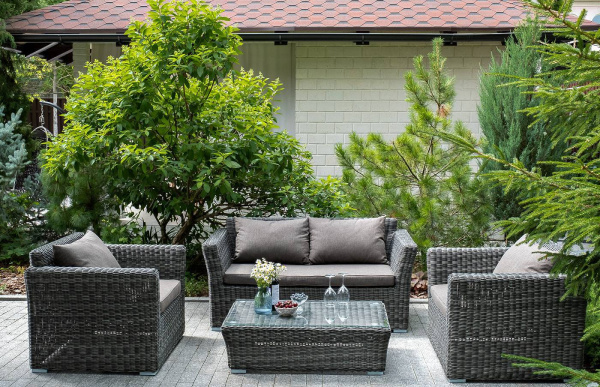 Диван 2-местный из искусственного ротанга, Капучино графит